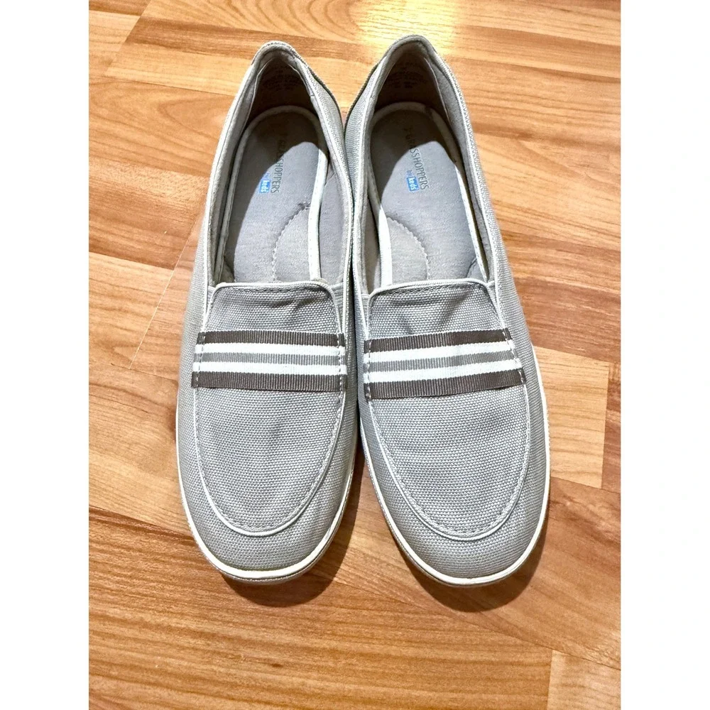 Grasshoppers by Keds Womens 7M Gray Canvas Slip-On Loafers Striped‎ ~ Sanitized